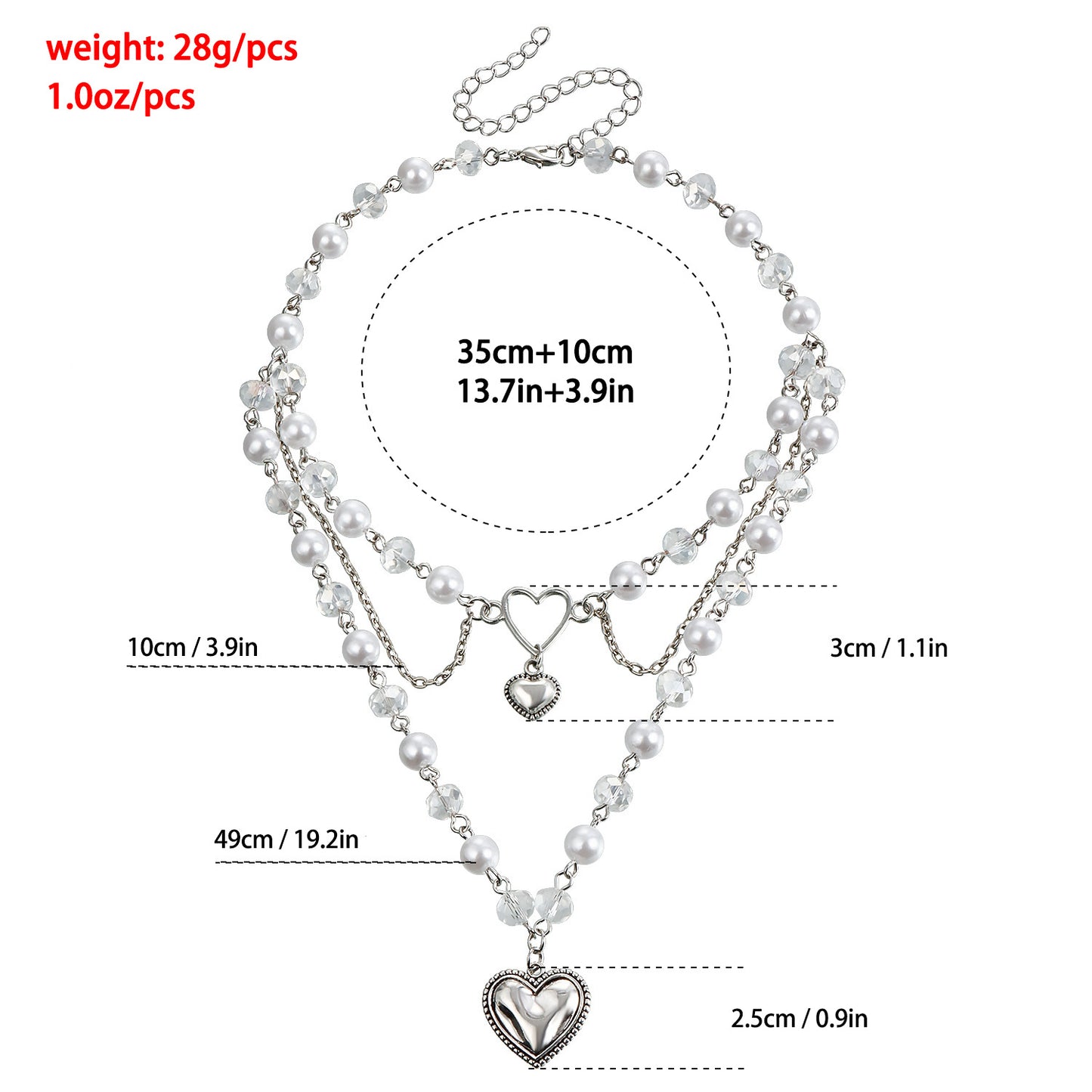 Sweet Fashionable Heart-Shaped Multi-Layer Pendant Necklace for Women with Imitation Pearl Accents and Plated Alloy Charm on Clavicle Chain