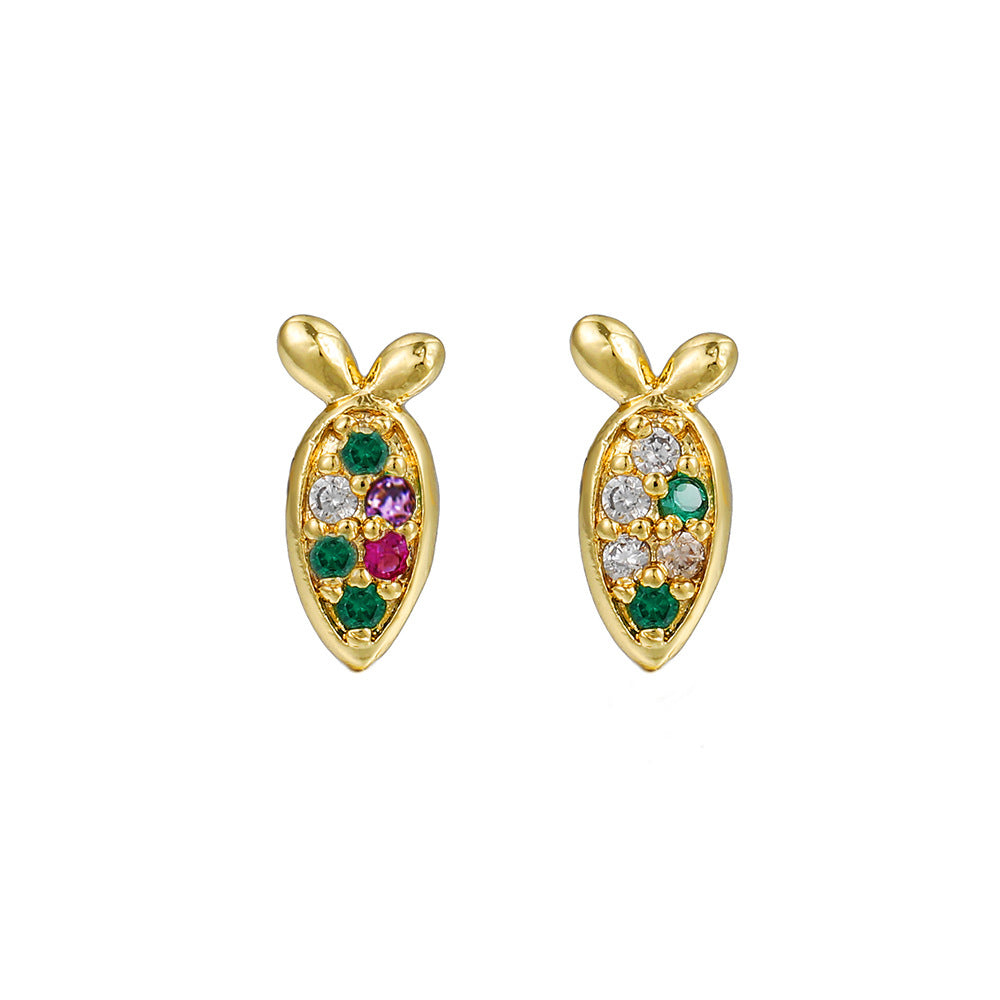 Vintage Sweet Butterfly Geometric Gold Plated Brass Stud Earrings with Cubic Zirconia