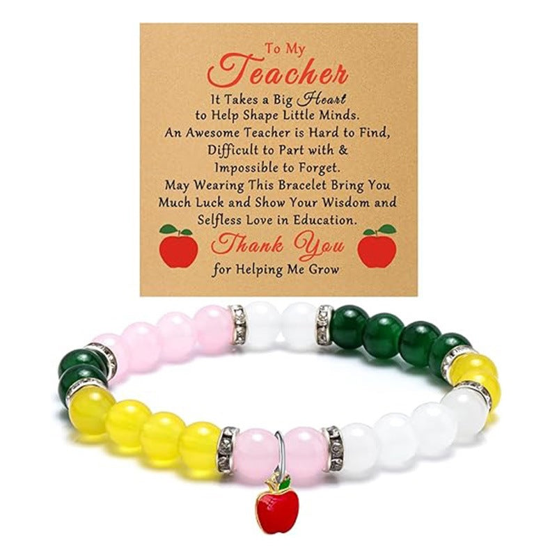 Colorful Glass Beaded Bracelet with Apple Pendant for Women