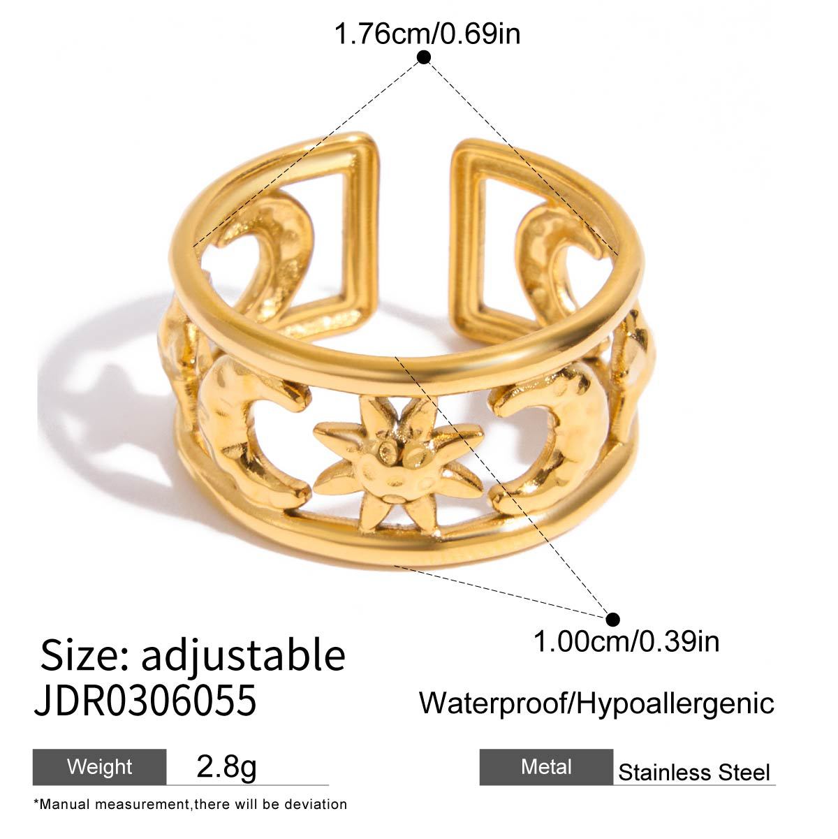 Anello da donna in acciaio inossidabile con luna geometrica alla moda e finitura placcata