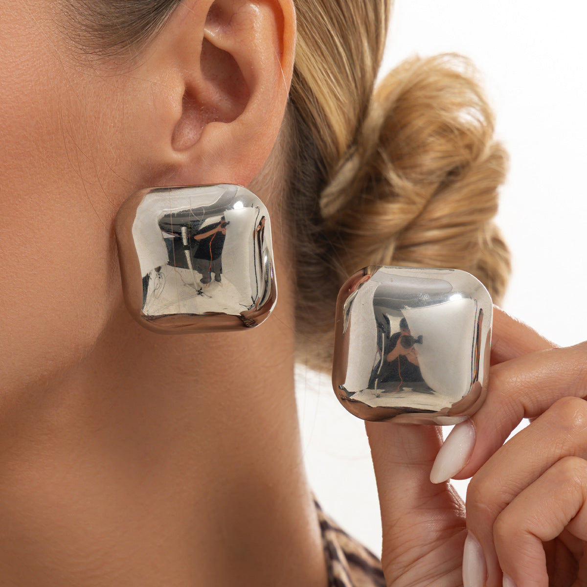 Minimalist Geometric Square Plated Iron Earrings for Women