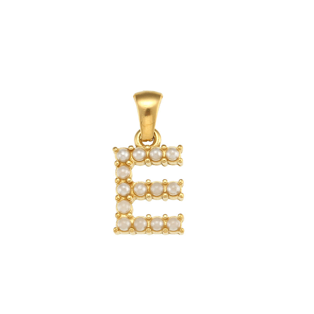 Minimalist Letter Pendant Necklace Stainless Steel with 18K Gold Plating Micro-Pave Zirconia and Pearl Accents