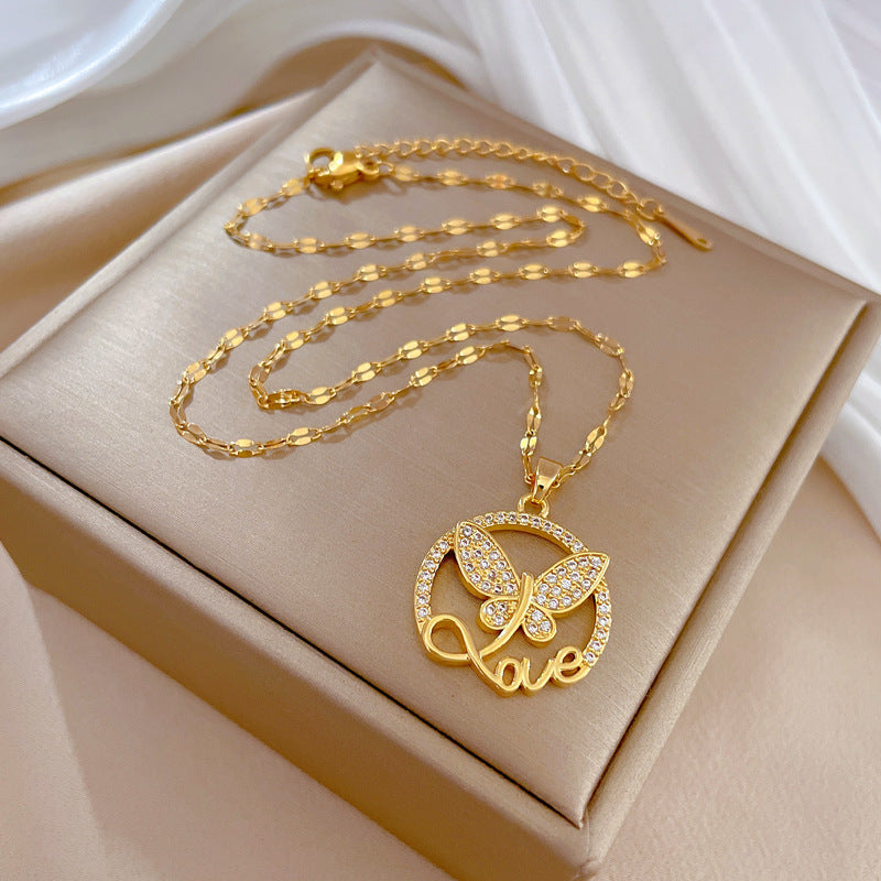 Butterfly Luxury Titanium Steel Collar Necklace for Women with Geometric Pendant