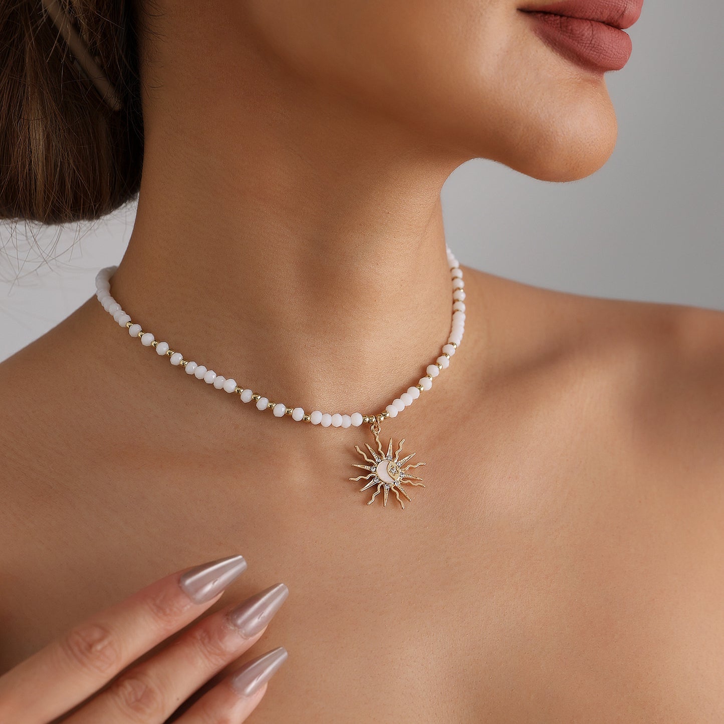 Fashion Geometric Multi-faceted Round Star Moon Alloy Plated Necklace for Women
