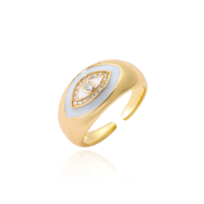 Geometric Drip Oil Gold Plated Brass Ring with Cubic Zirconia for Women