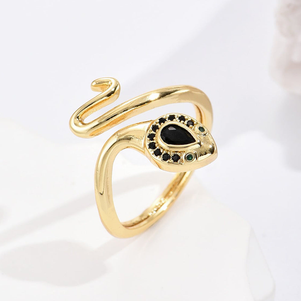 Anello Minimalista a Serpente Geometrico in Rame Placcato Oro Vero con Zirconi Micro-Pavé da Donna