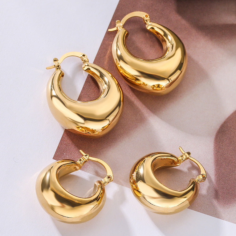 Orecchini a Cerchio Geometrici Minimalisti da Donna in Ottone con Placcatura in Oro 18K Design a Fascia Larga Liscia