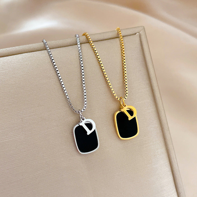 Minimalist Geometric Titanium Steel D-Shape Pendant Necklace for Women and Men with Gold Plating Locket Chain