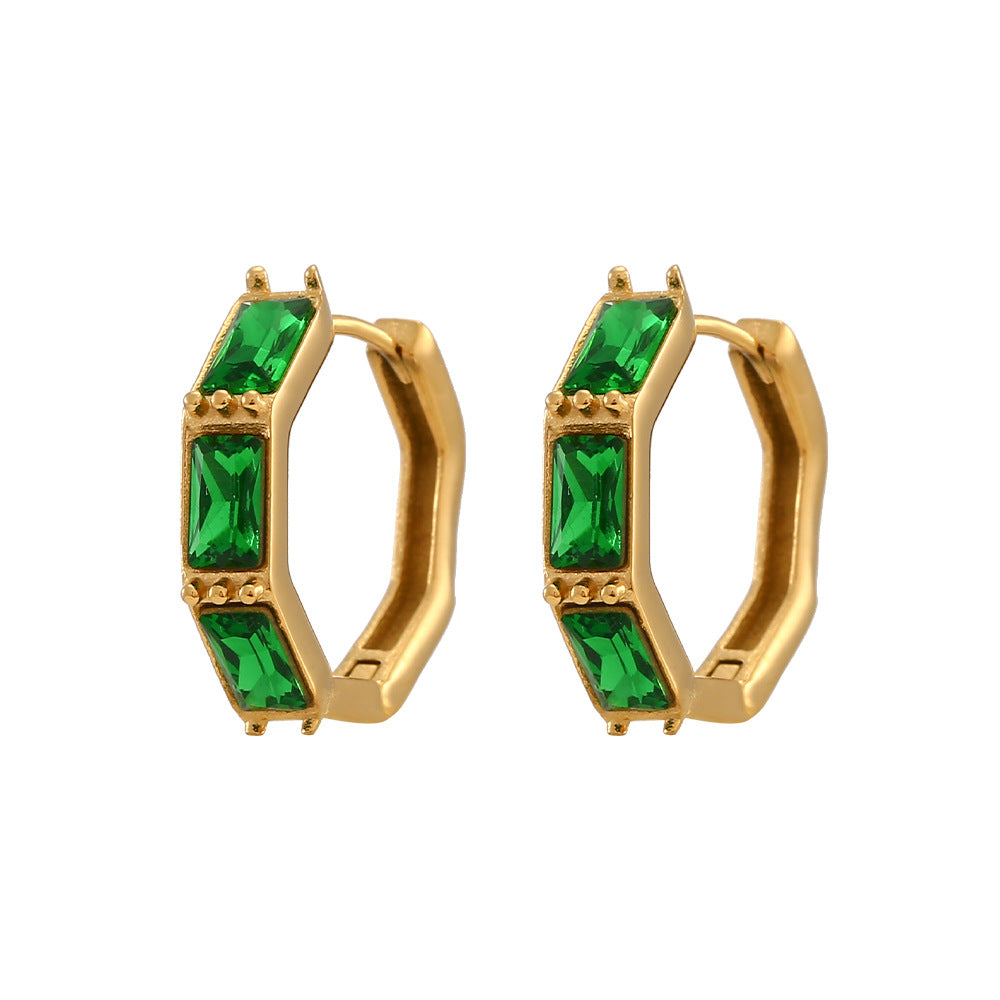 Orecchini a Cerchio Minimalisti Geometrici in Acciaio Inossidabile con Design a Bambù in Zirconia per Donna
