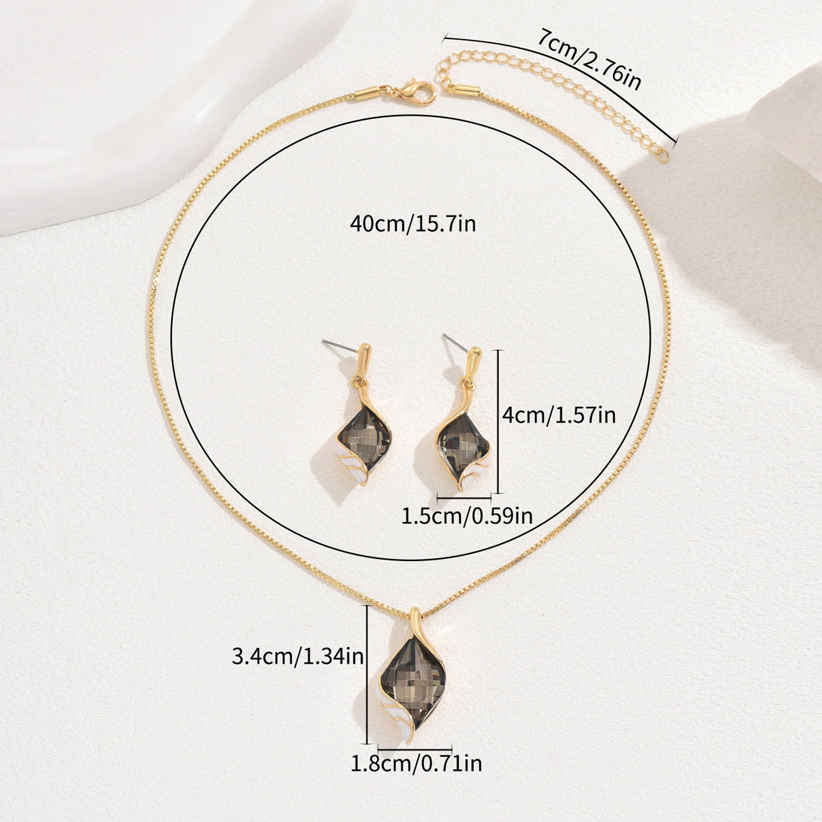 Juego de collar y pendientes de aleación con incrustaciones de diamantes de imitación de estilo geométrico para mujer, cadena de clavícula con apariencia de diamante