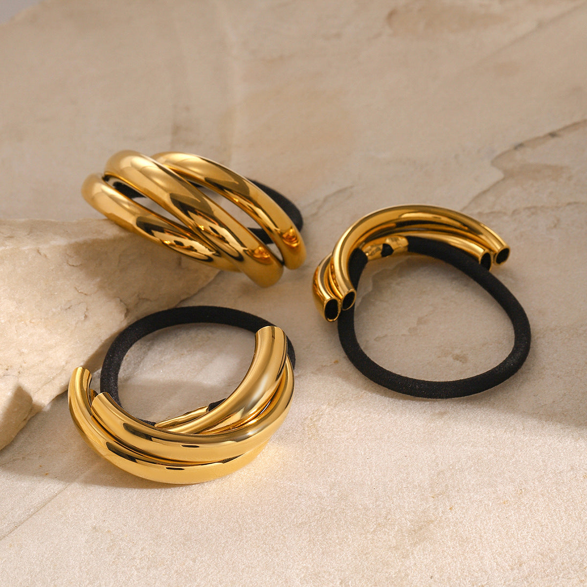 Minimalist Geometric Ring-Shaped Stainless Steel Hair Tie with Plated Finish for High Ponytail