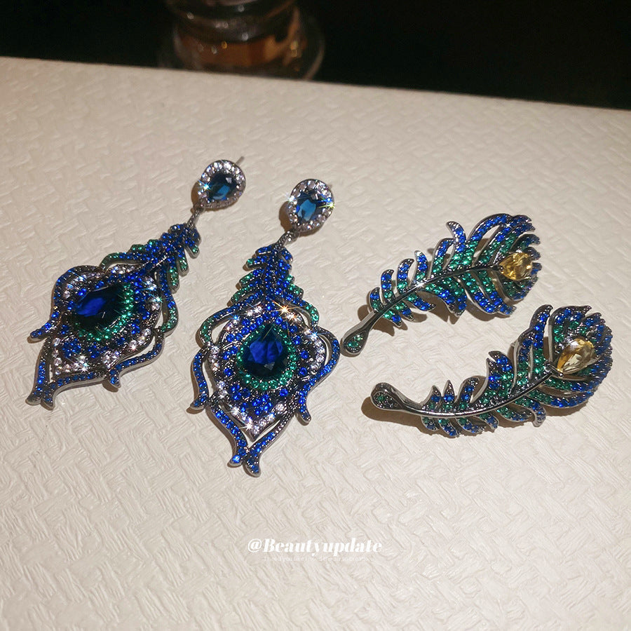 Orecchini geometrici a forma di piuma vintage con intarsio di zirconi da donna