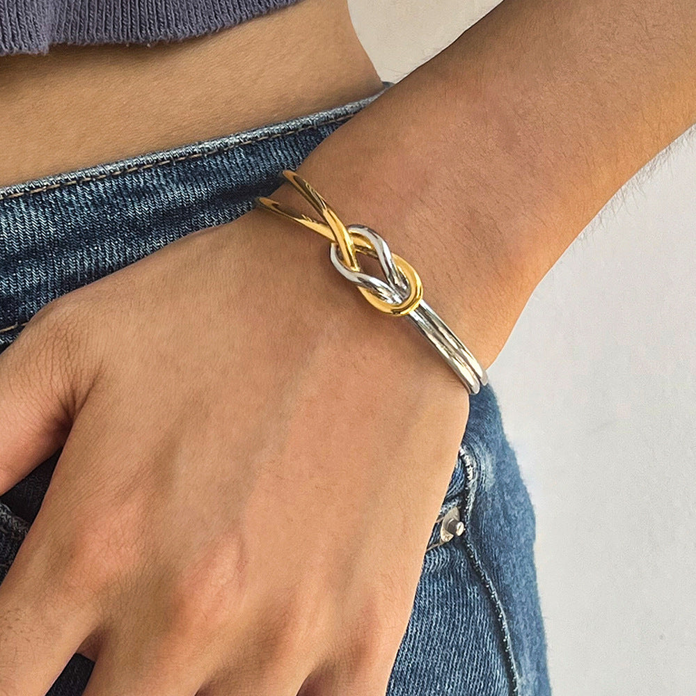 Pulsera de acero titanio con diseño de nudo de cuerda para mujer, con acabado chapado, joyería de acero inoxidable, moderna y minimalista