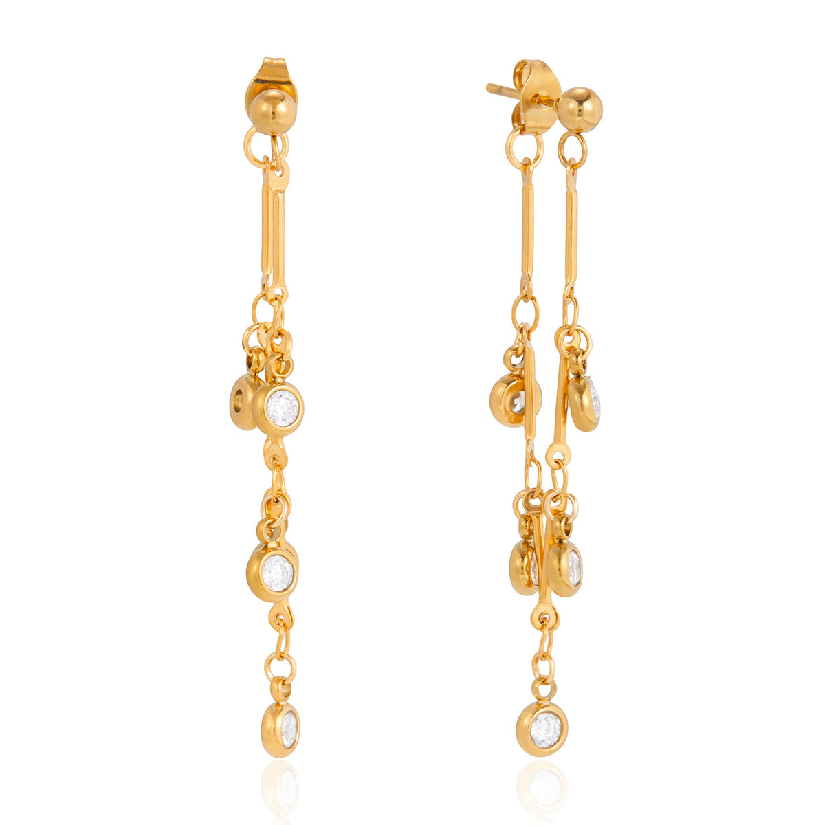 Elegant Geometric Stainless Steel Plated Cubic Zirconia Tassel Earrings for Women