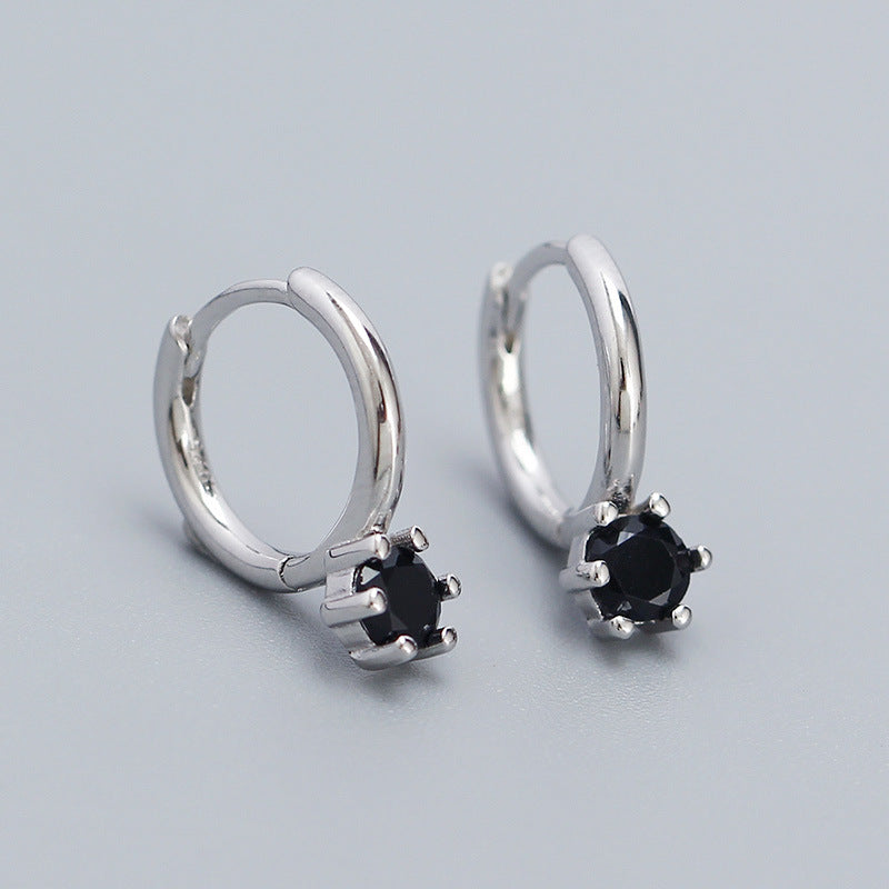 Minimalist Elegant 925 Sterling Silver Round Geometric Cubic Zirconia Hoop Earrings
