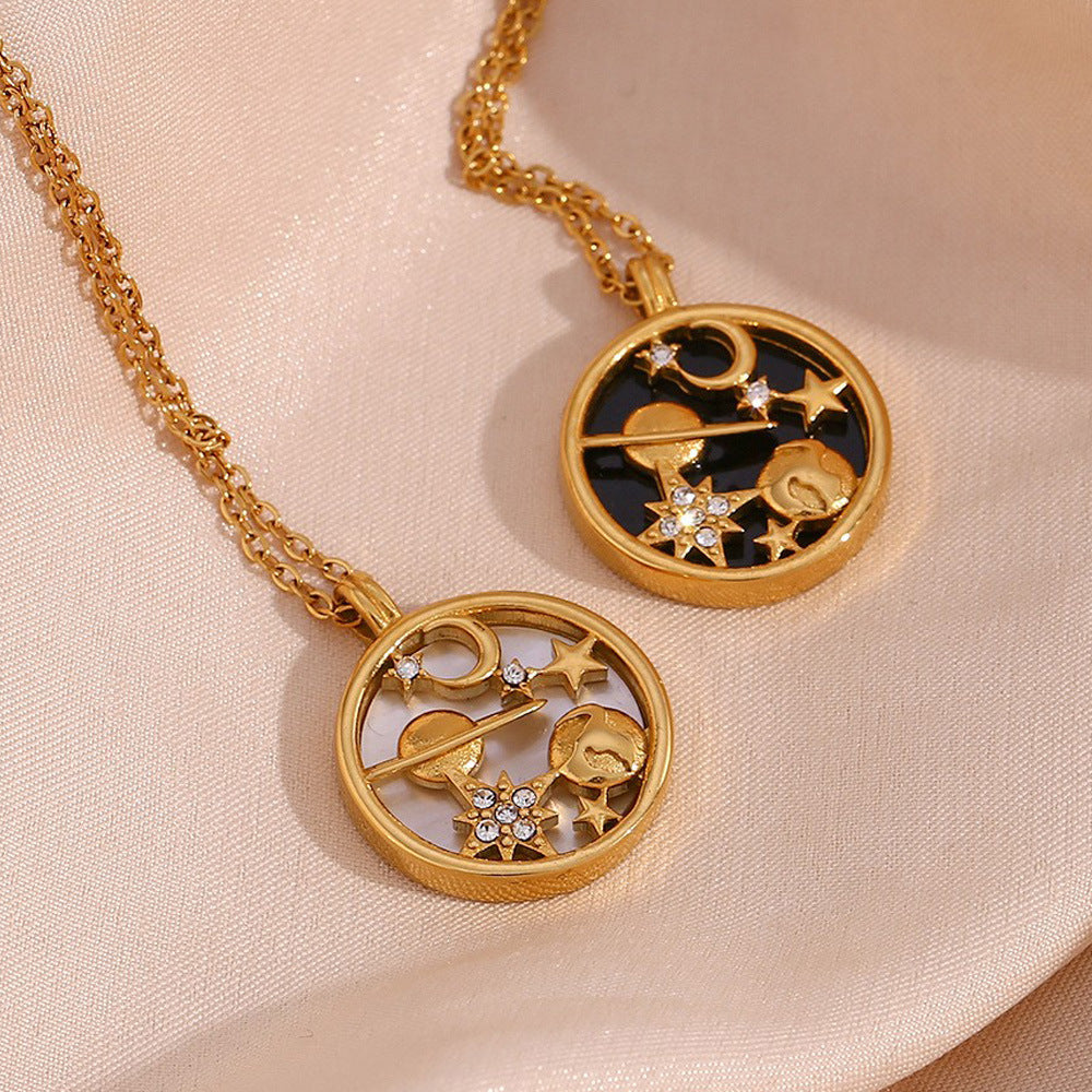 Collana con ciondolo a luna e stella alla moda e minimalista in acciaio inossidabile con charm in acciaio al titanio, design geometrico per donna