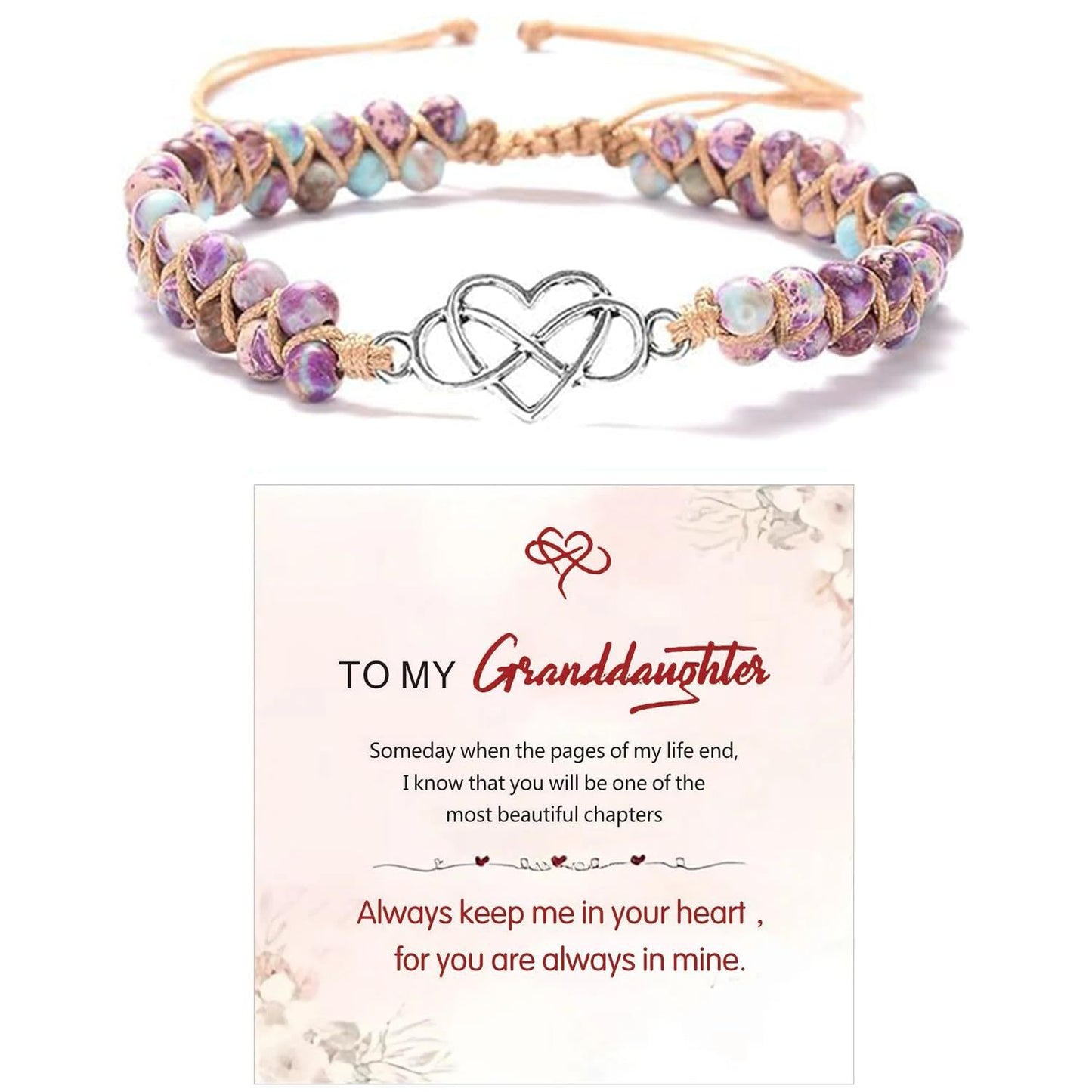 Handmade Double Layer Heart Shape Gemstone Beaded Bracelet Unisex Fashion Jewelry