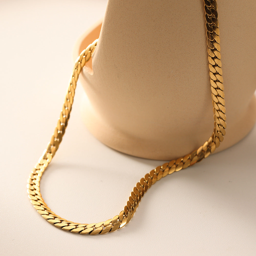 Minimalist Stainless Steel Snake Chain Necklace for Women with 18K Gold Plating, Flat Link Design, Fade-Resistant Fashion Jewelry
