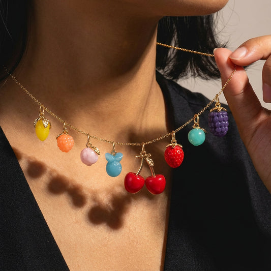 Sweet Fruit Charm Bar Titanium Steel Plated Necklace for Women
