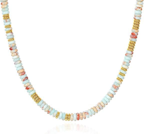Bohemian Luxury Round Natural Stone Beaded Stainless Steel Necklace for Women