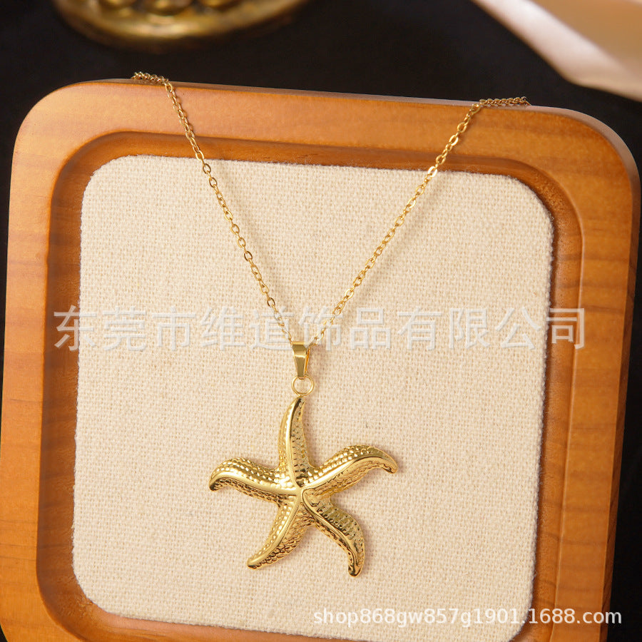 Set collana e orecchini a stella marina con fiocco conchiglia smaltato in acciaio inossidabile e titanio con catena a cavo per donna