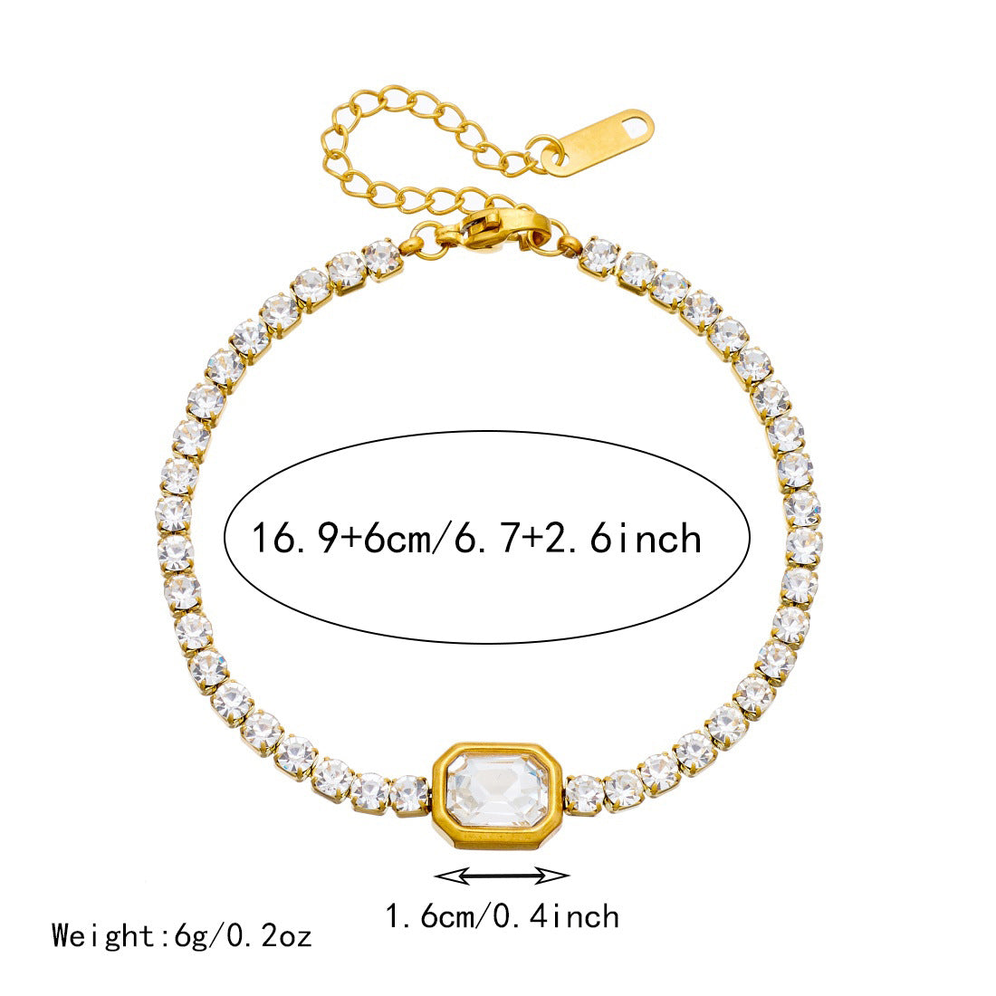 Minimalist Luxury Square Geometric Gold Plated Stainless Steel Bracelet with Cubic Zirconia for Women