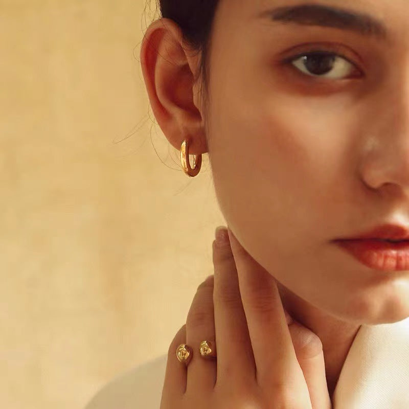 Fashionable Geometric 18K Gold Plated Stainless Steel Irregular Earrings for Women