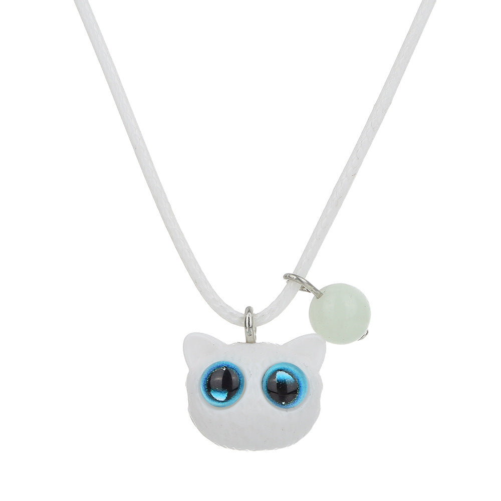 Cartoon Cat Acrylic Pendant Necklace with Leather Cord