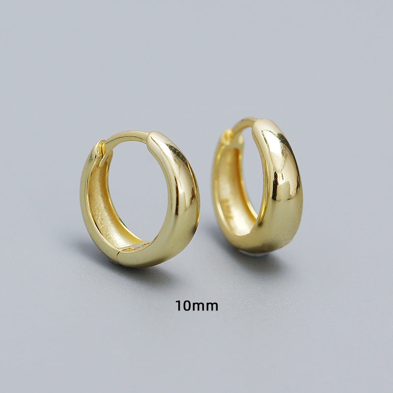 Minimalist 925 Sterling Silver Polished Round Geometric Hoop Earrings