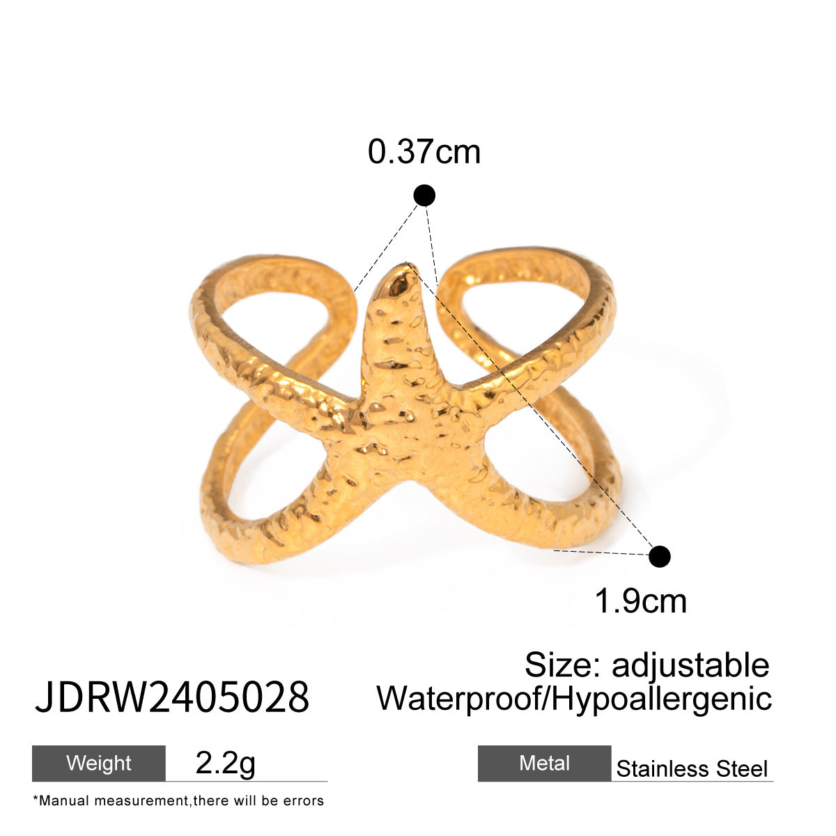 Sweet Geometric Starfish Plated Stainless Steel Ring for Women