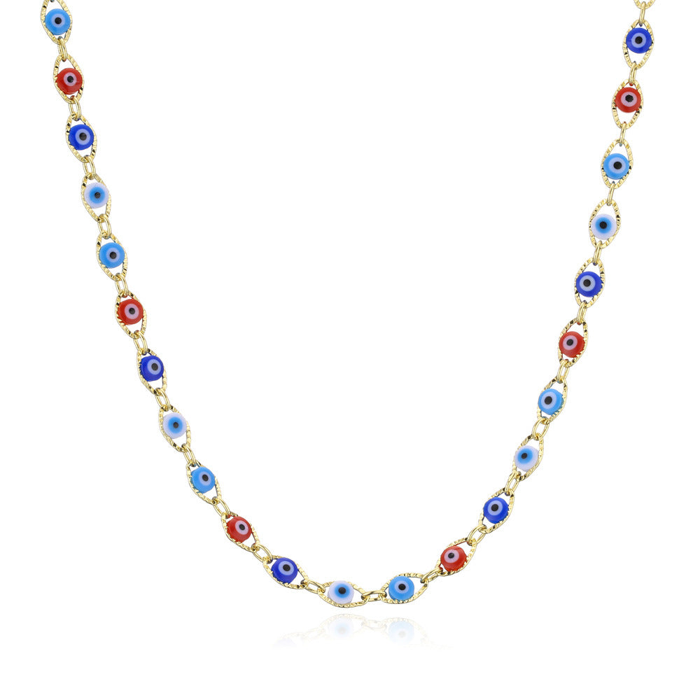 Geometric Drip Oil Brass Evil Eye Pendant Necklace for Women