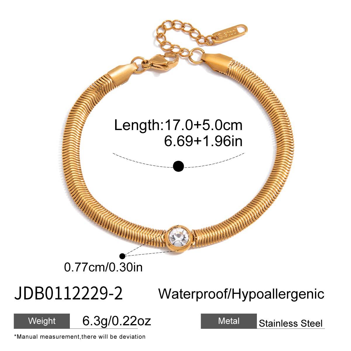 Elegant Geometric Stainless Steel Cubic Zirconia Snake Chain Bracelet for Women