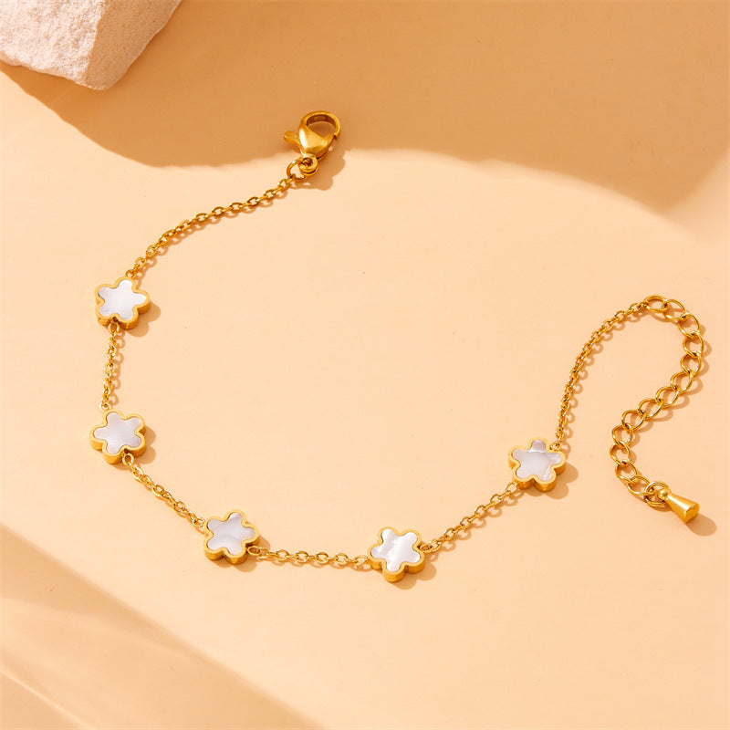 Vintage Minimalist Business Casual Plated Stainless Steel Flower Pendant Necklace Earrings Bracelet Set