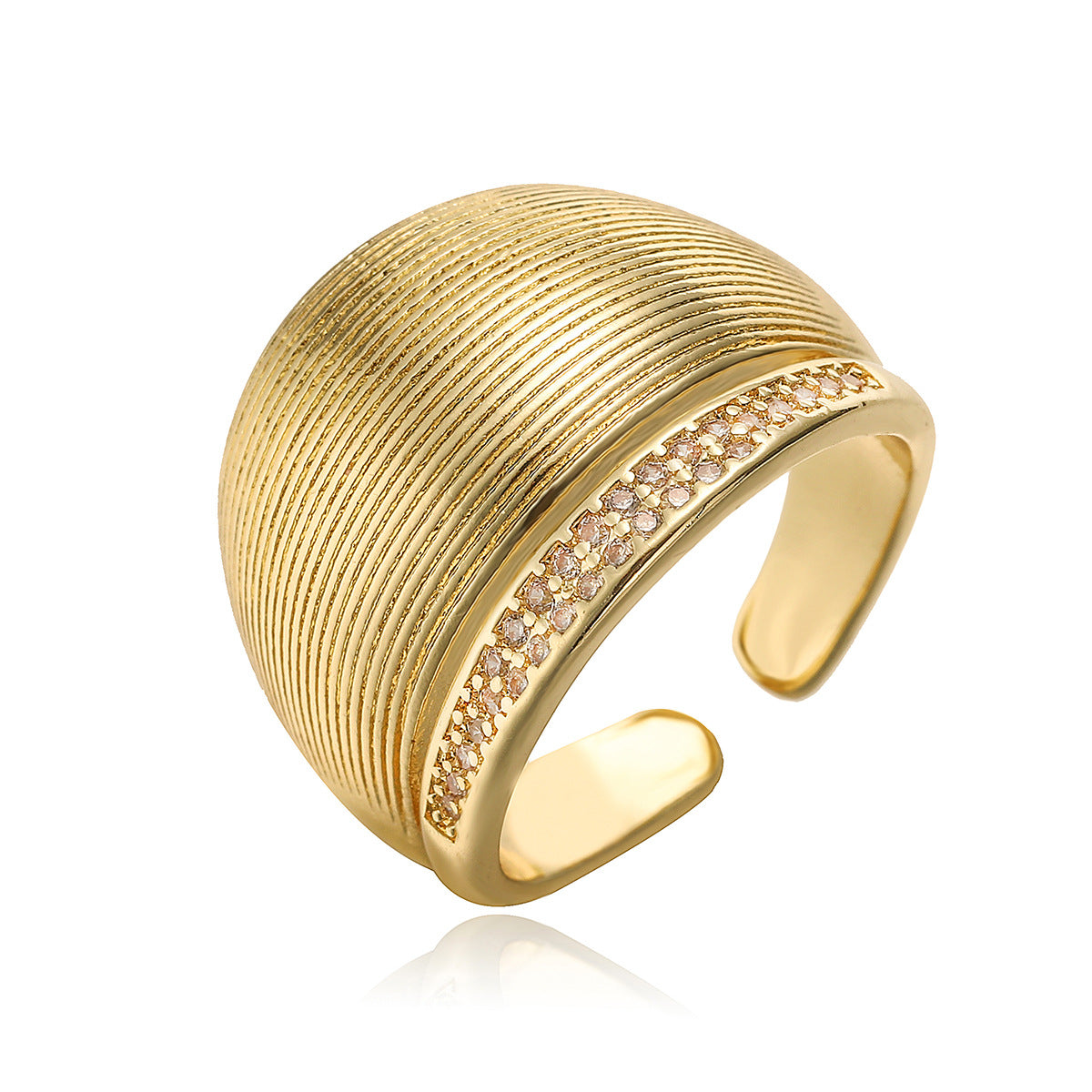Anello Aperto Geometrico Vintage da Donna in Rame con Placcatura in Oro 18K e Intarsio di Zirconi