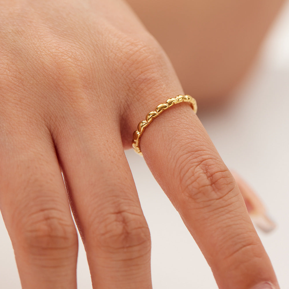 Minimalist Geometric Dot Pattern 18K Gold Plated Stainless Steel Ring for Women