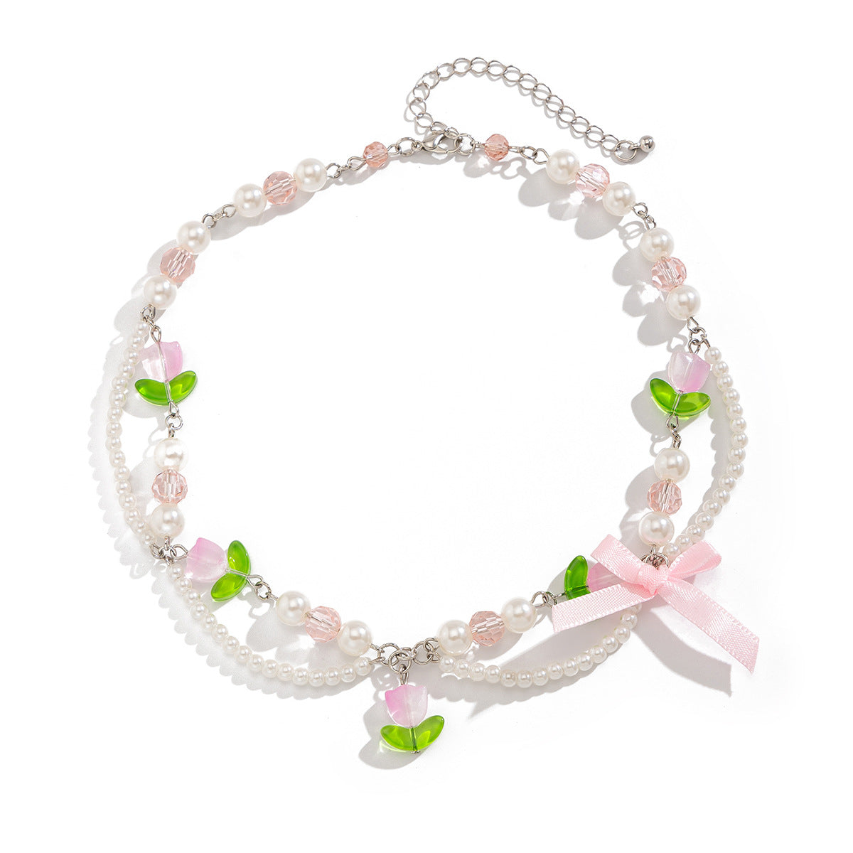 Ins Style Strawberry Pendant Necklace with Pearl-Look Beads, Heart and Star Charms, Tassel Accents, Plated Alloy, Handmade Chain for Women