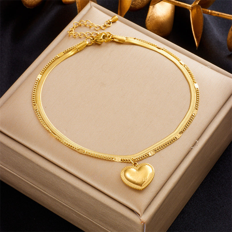 Minimalist Fashion Heart and Butterfly Pearl Anklet in Stainless Steel with Elegant Design