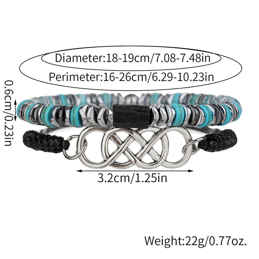 Geometric Round Alloy Turquoise Inlay Stretch Woven Bracelet Set
