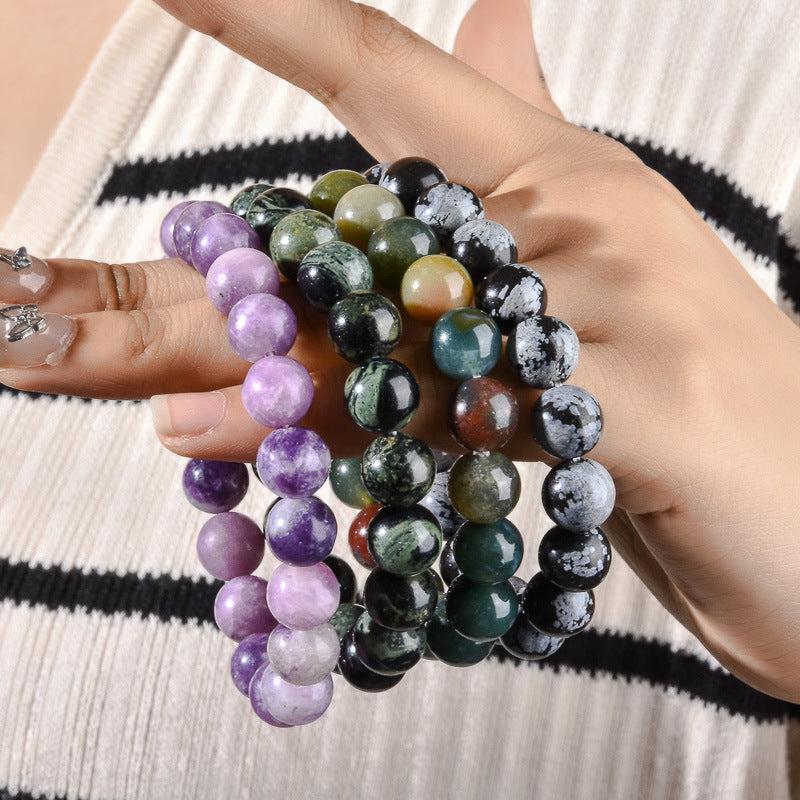 Elegant 10mm Round Agate Wood Crystal Beaded Bracelet Unisex Geometric Handmade Jewelry