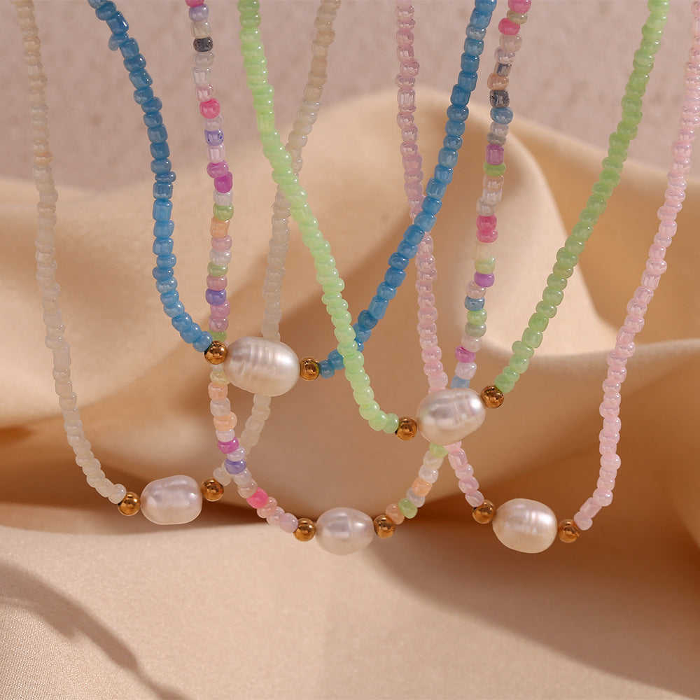 Fashionable Minimalist Geometric Stainless Steel Necklace with Cultured Freshwater Pearl Accents for Women
