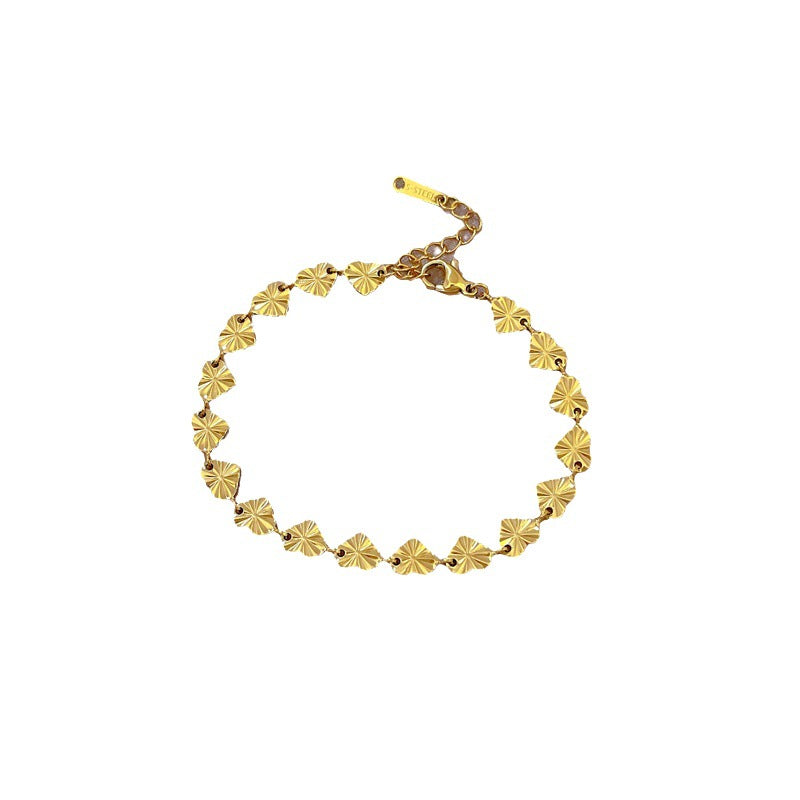 Pulsera Vintage de Acero de Titanio Dulce con Corazón y Patrón Ondulado y de Frijol