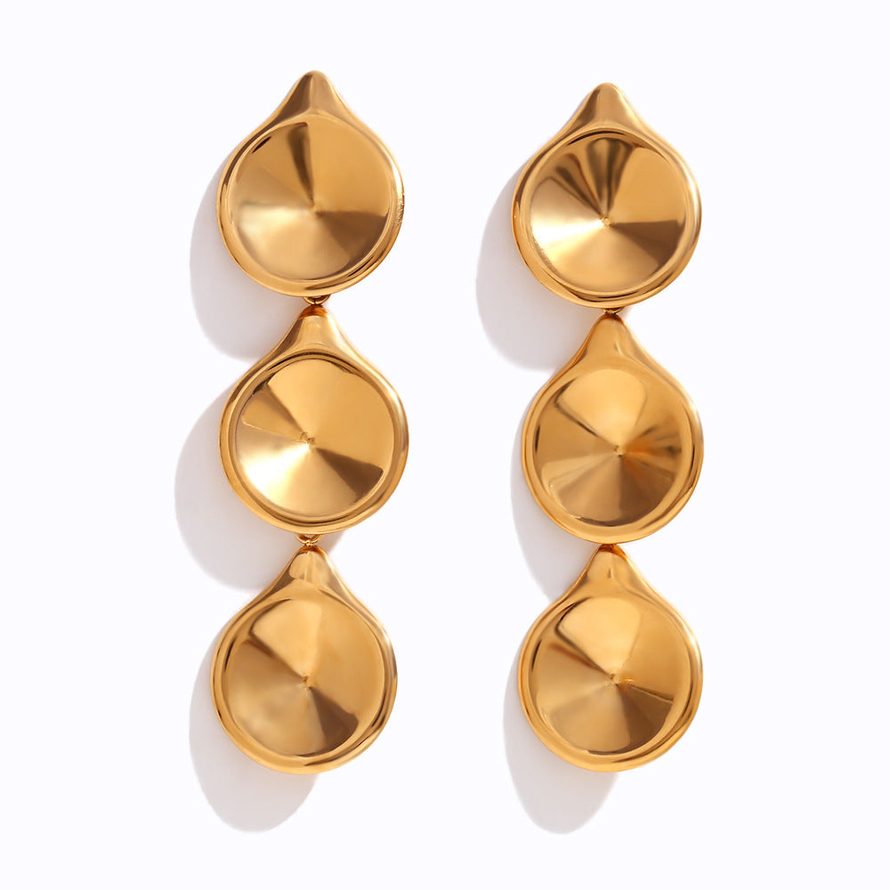 Minimalist Geometric Stainless Steel Plated 18K Gold Hoop Earrings for Women with Three-Tier Design