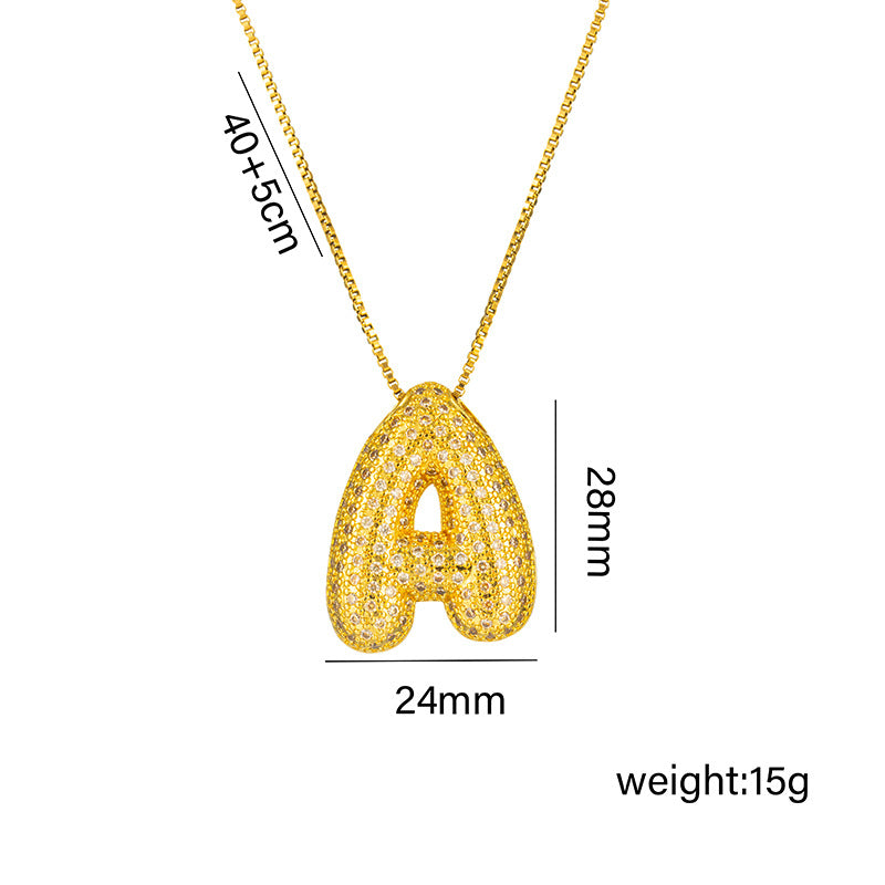 Collana da donna in acciaio al titanio a forma di lettera alla moda con intarsio in strass, design a catena a scatola