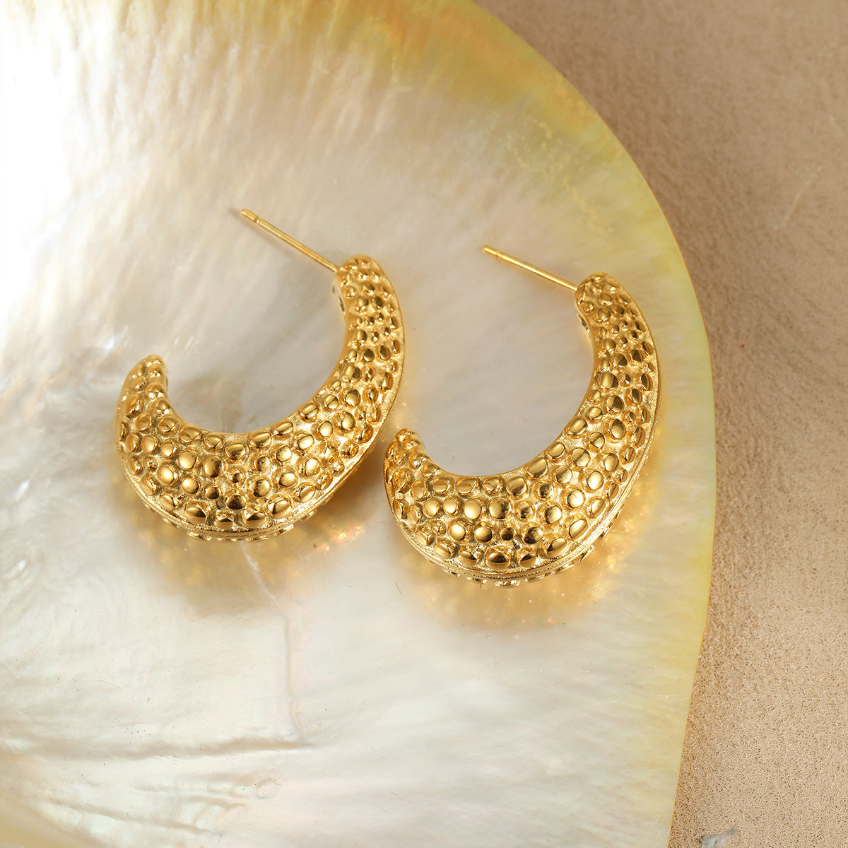 Minimalist Geometric Stainless Steel Gold-Plated Hoop Earrings for Women