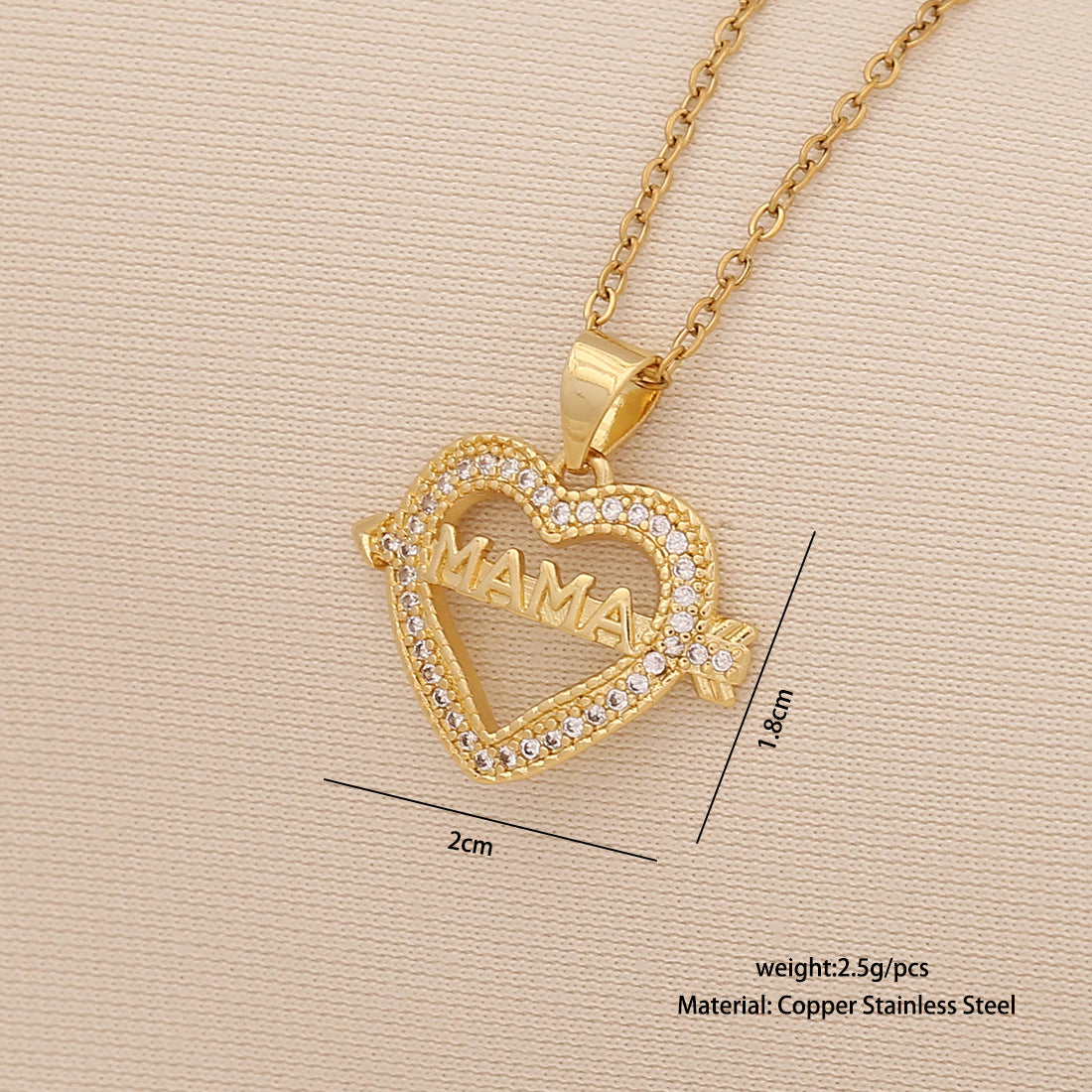 Minimalist Heart-Shaped Stainless Steel Necklace for Women with 'MOM' Letter Pendant and Delicate Clavicle Chain
