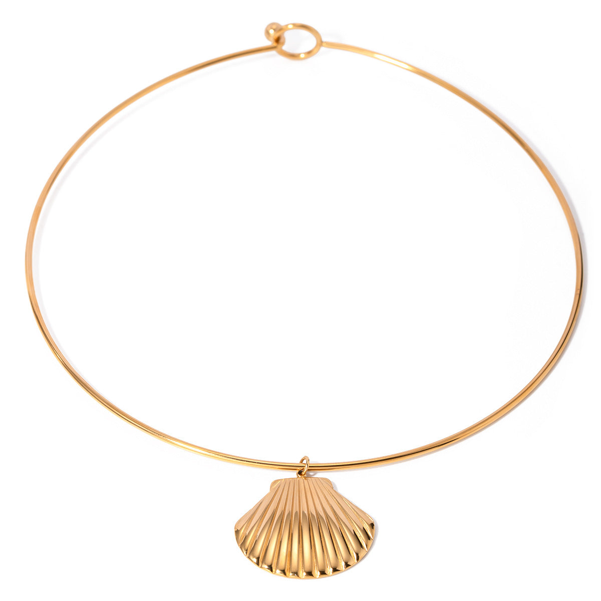 Collana girocollo con pendente a conchiglia e perla in acciaio inossidabile placcato oro 18 carati, stile vintage francese elegante da donna