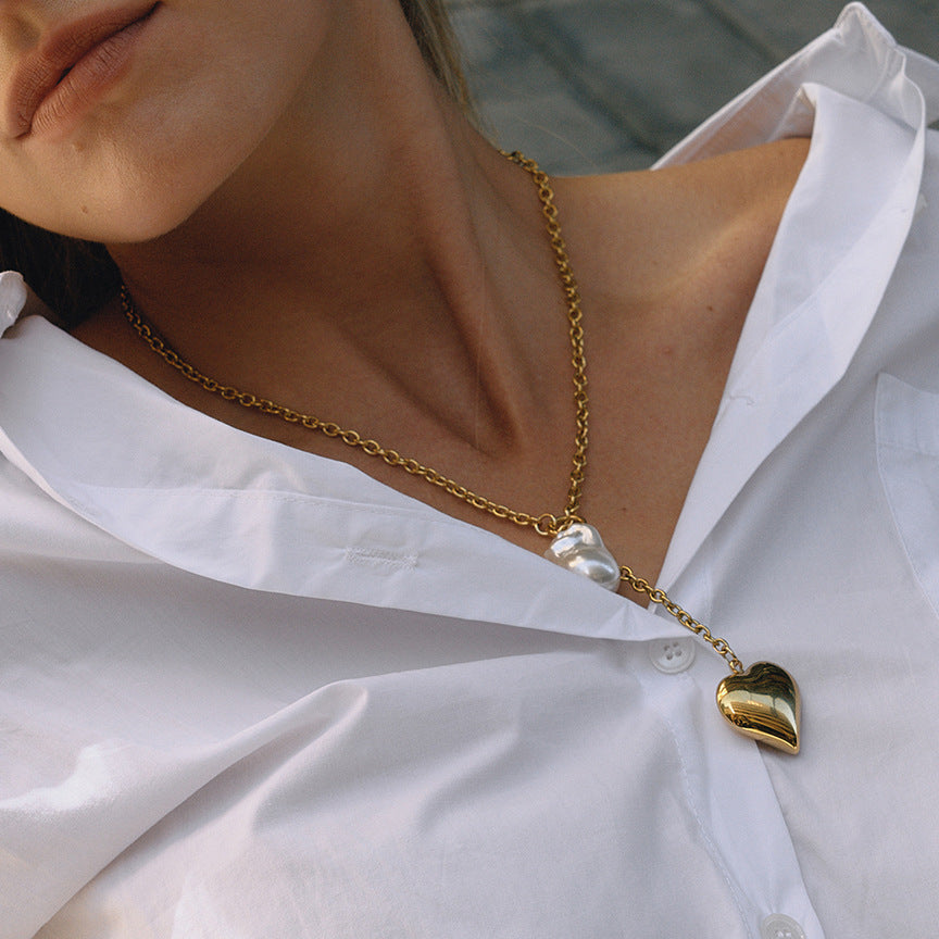 Elegante collana lunga a Y da donna con pendente in acciaio al titanio, design geometrico, catena in acciaio inossidabile galvanizzato, ipoallergenica e resistente all'ossidazione