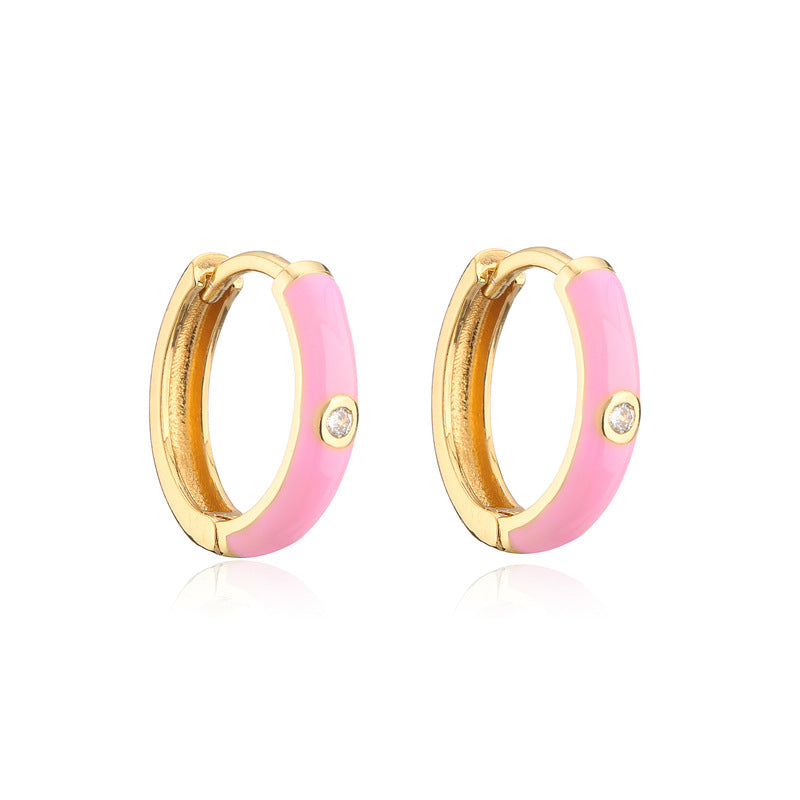 Colorful Drip Oil Cubic Zirconia Geometric Brass Gold Plated Hoop Earrings for Women