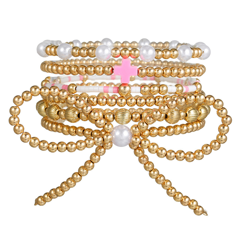 Geometric Round Resin Pearl Beaded Bracelet for Women