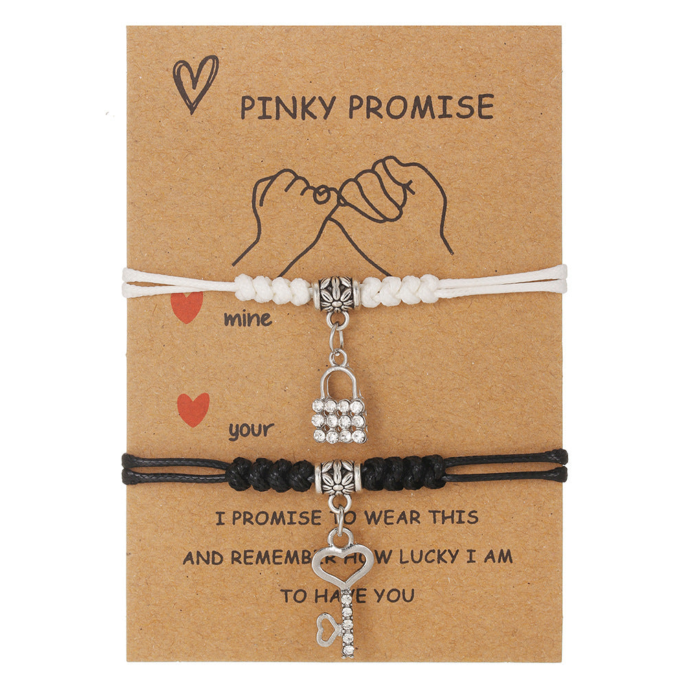 Ethnic Style Geometric Alloy Bracelet Set for Couples and Friends Handmade with Heart Cross and Crown Charms